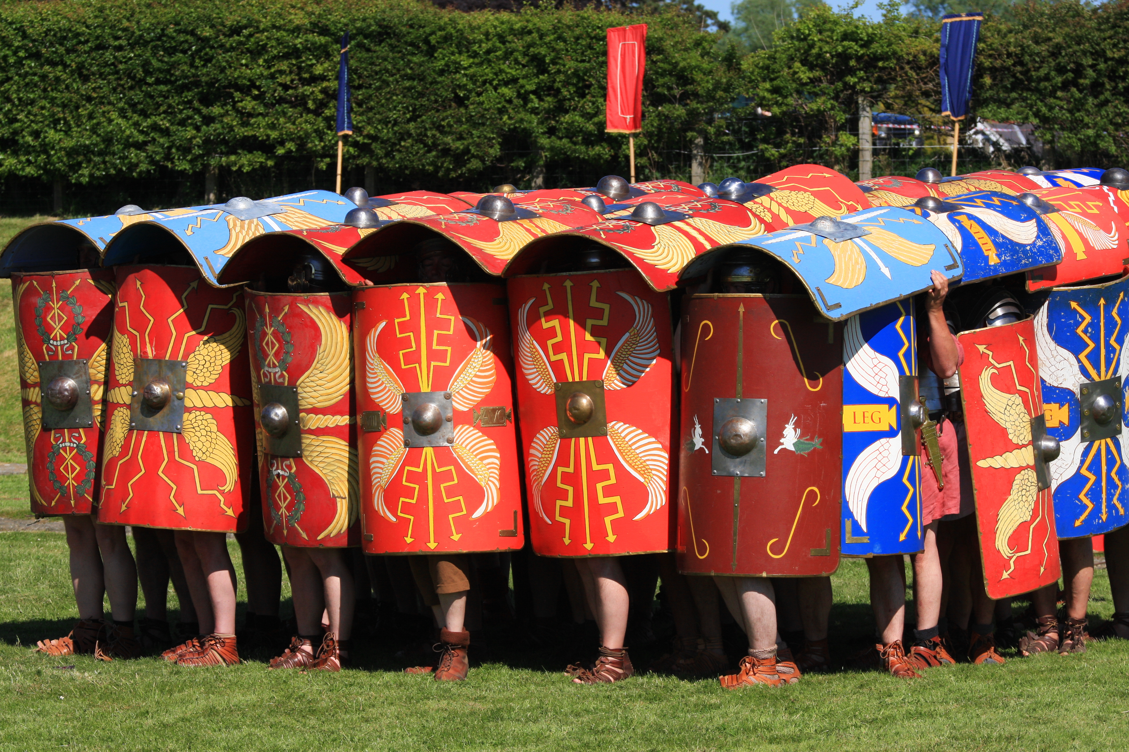Roman soldiers in Testudo, or turtle, formation. If you lived 1000 years ago and happened to see one of these moving in your direction, you were about to have a very bad day. Photo courtesy of Adobe Stock.